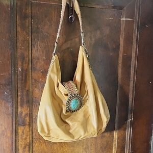 Leatherock Tan Hobo Bag with Turquoise Accent
